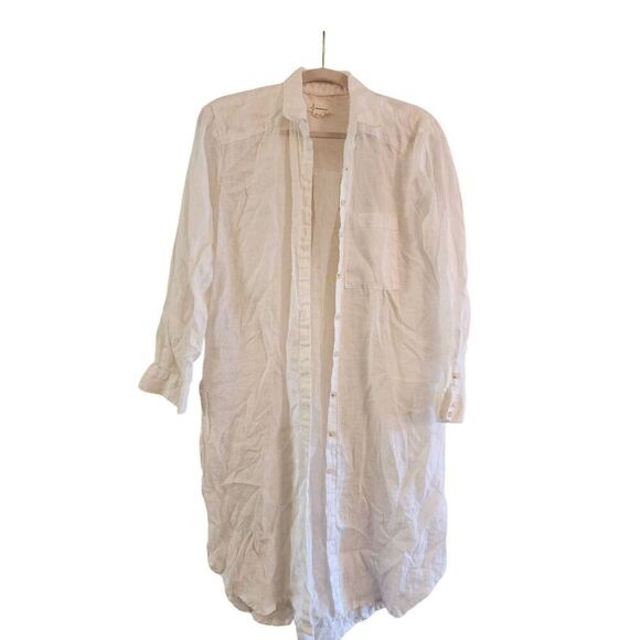 Anthropologie Relaxed Buttondown Linen Tunic size xs white - Picture 3 of 10